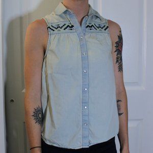 Sleeveless Button-up Light Denim Top